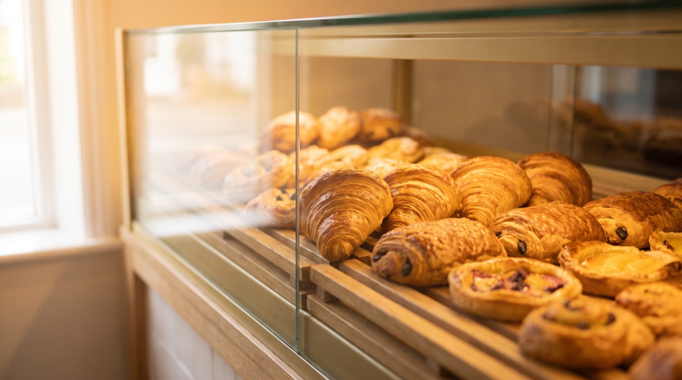 Fresh pastries in the display case