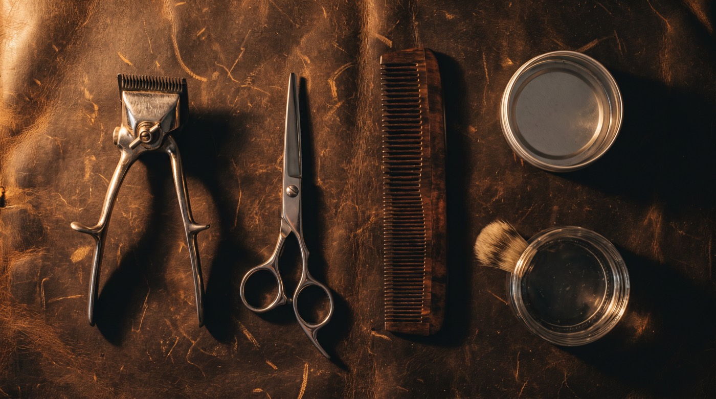 Barber tools on leather